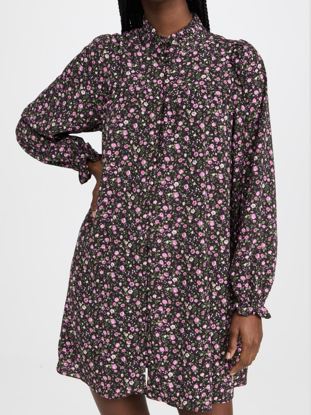 English Factory Floral Button Detail Mini Dress Long Sleeve NWT
